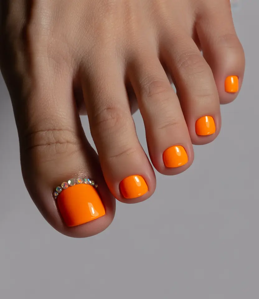 Summer 2025 Toe Nail Ideas You’ll Want to Copy Neon Orange Sparkle Magic
