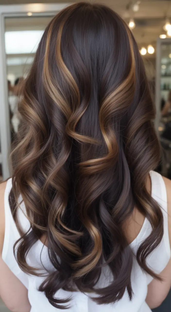 summer hair color for brunettes highlights sun kissed 2025+Glossy Mocha with Honey-Light Movement