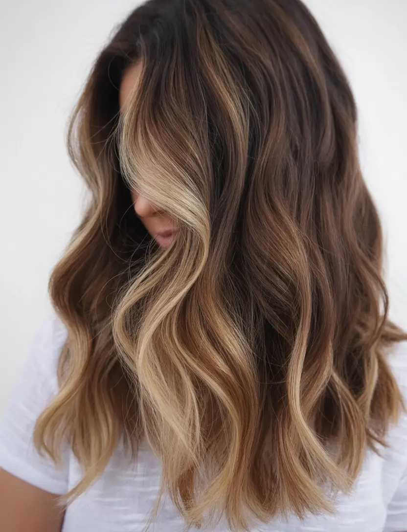 summer hair color for brunettes highlights sun kissed 2025+Soft Waves & Butter Blonde Highlights