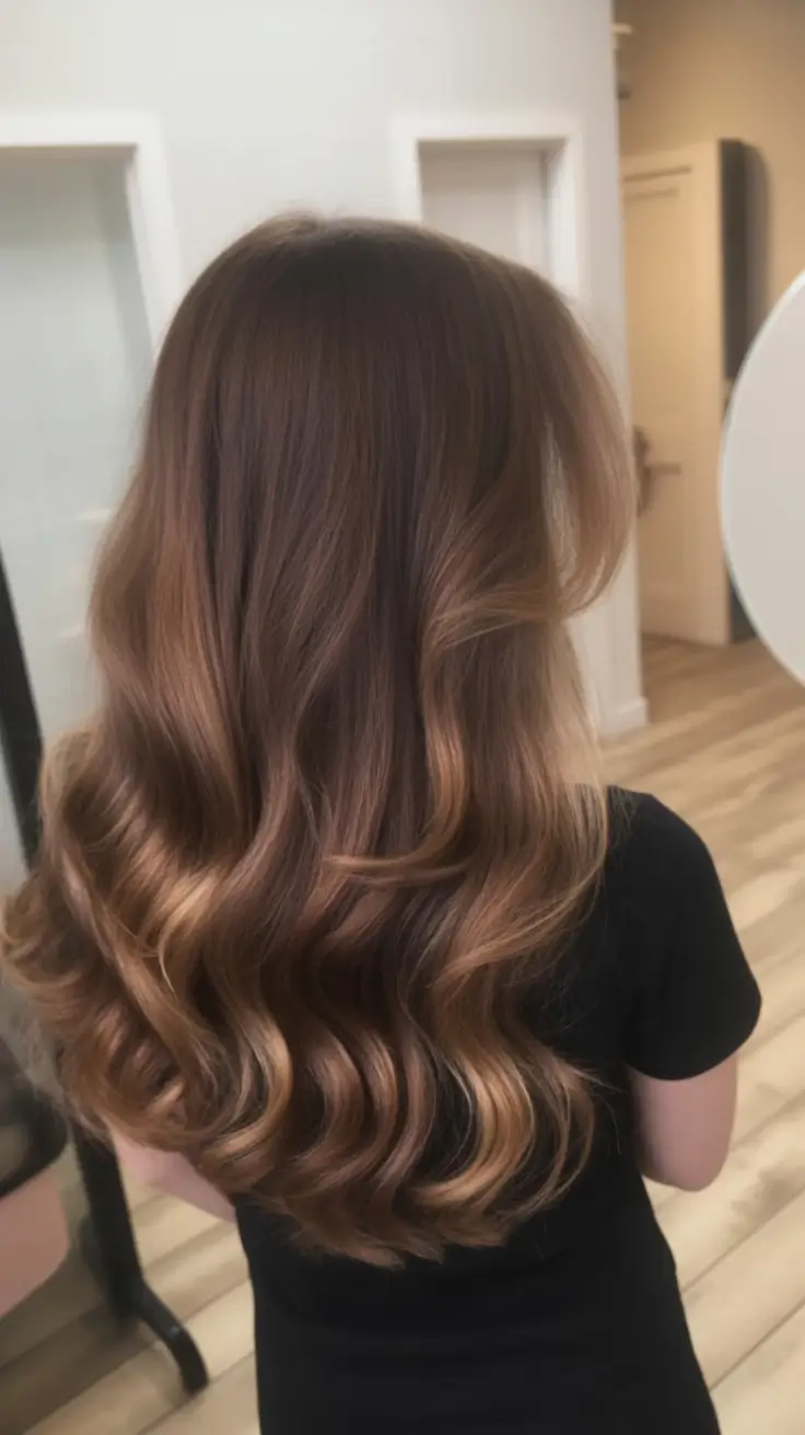 summer hair color for brunettes highlights sun kissed 2025+Wavy Hazelnut Dream