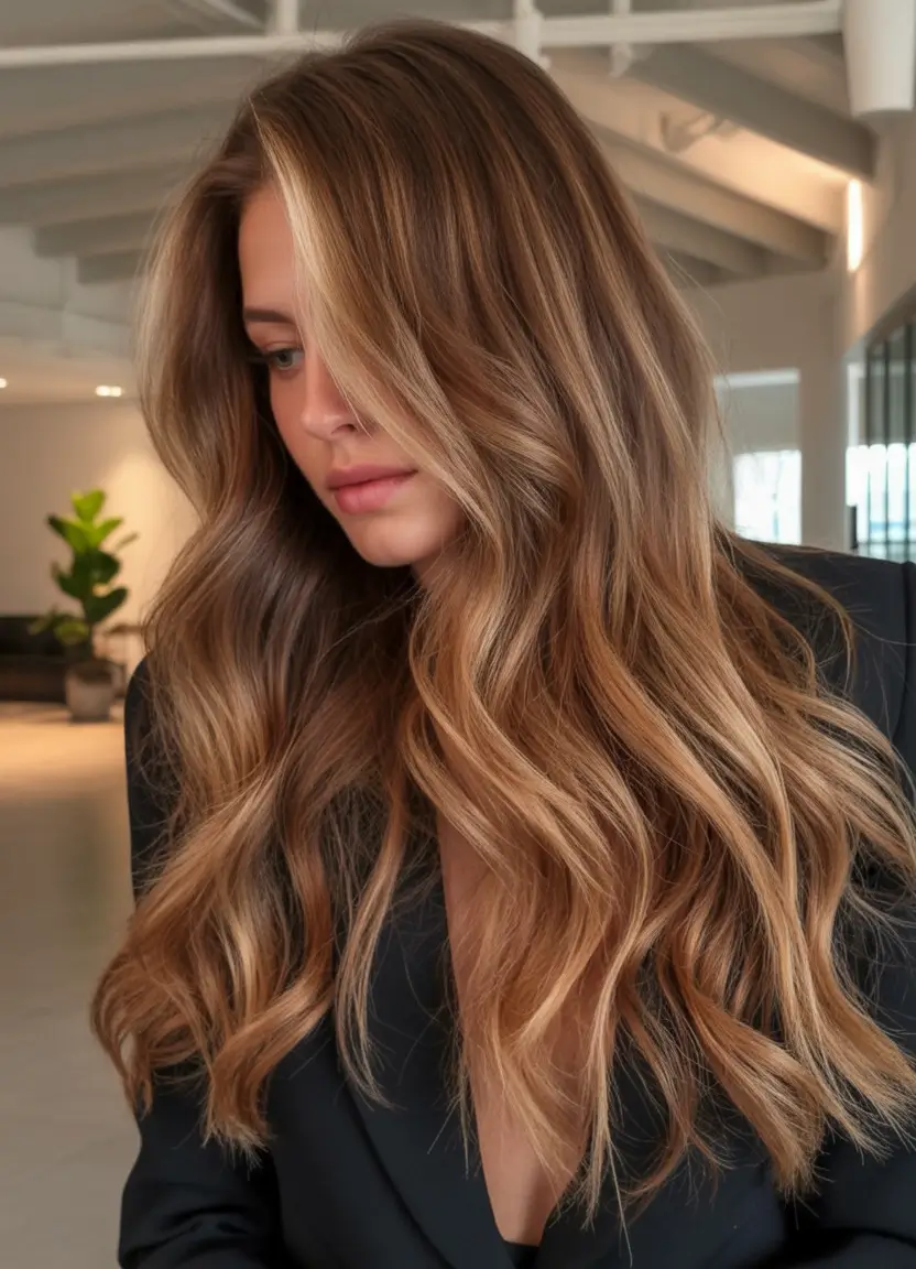 summer hair color for brunettes highlights sun kissed 2025+Golden Walnut Waves That Whisper Luxury