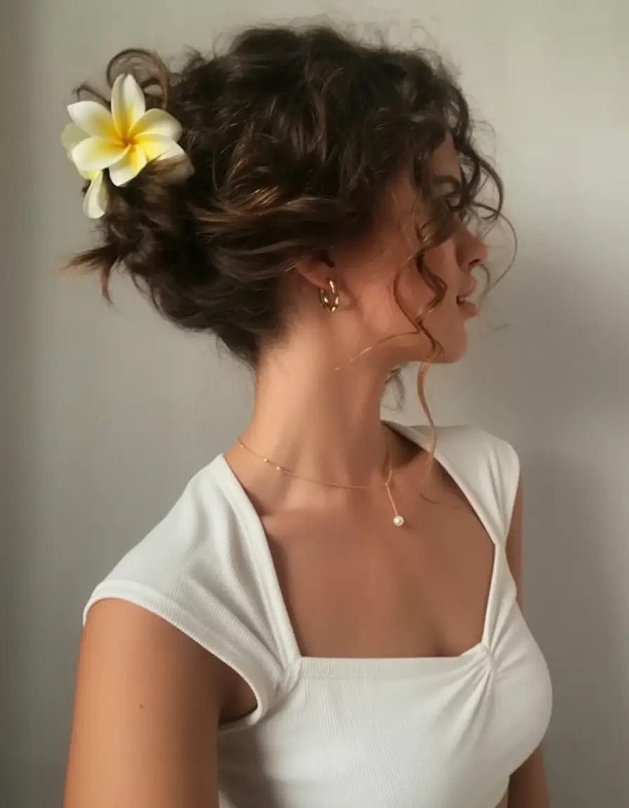 summer hairstyles for long hair 2025 Tropical Updo With Curly Romance