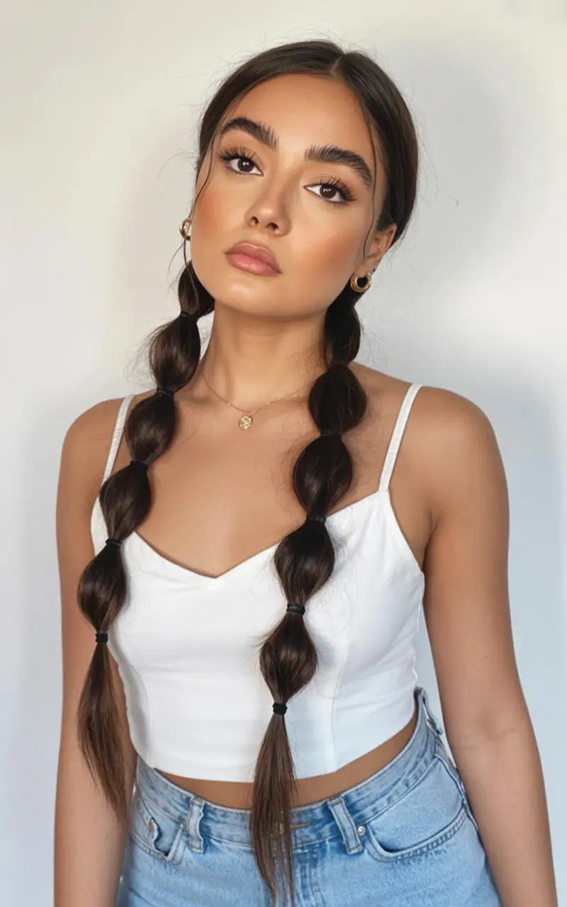 summer hairstyles for long hair 2025 Double Bubble Braids With Attitude