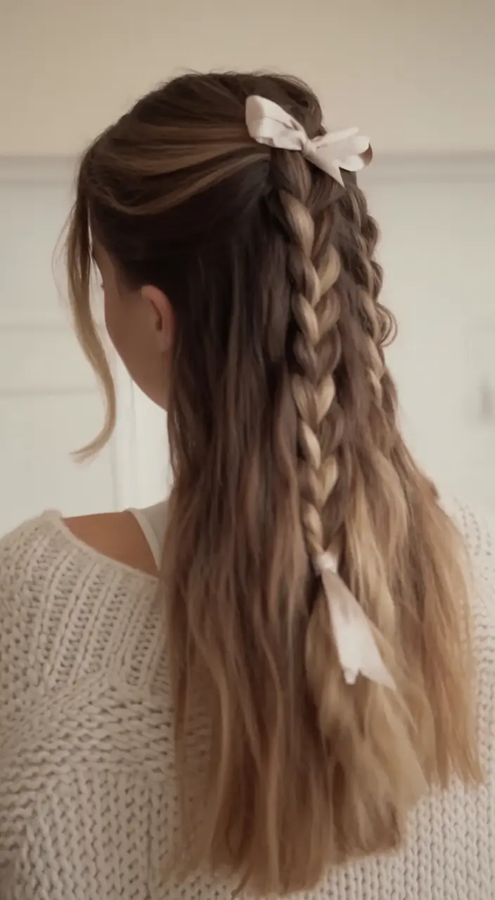summer hairstyles for long hair 2025 Braided Ribbons & Soft Blonde Ombré