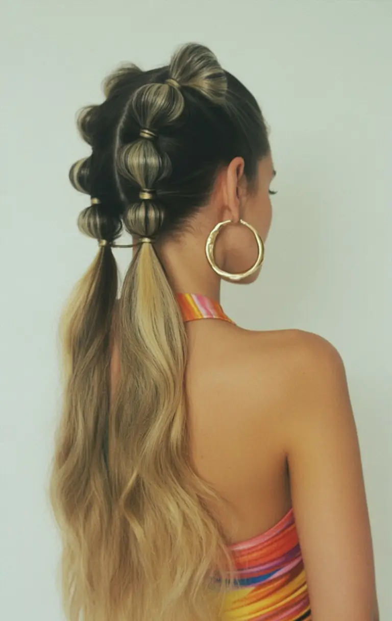 summer hairstyles for long hair 2025 Festival Bubble Braid Energy
