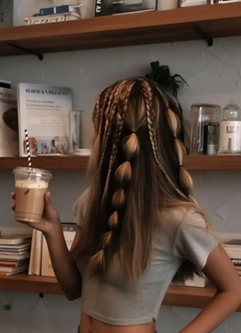 summer hairstyles for long hair 2025 Bubble Braids & Cafe Vibes
