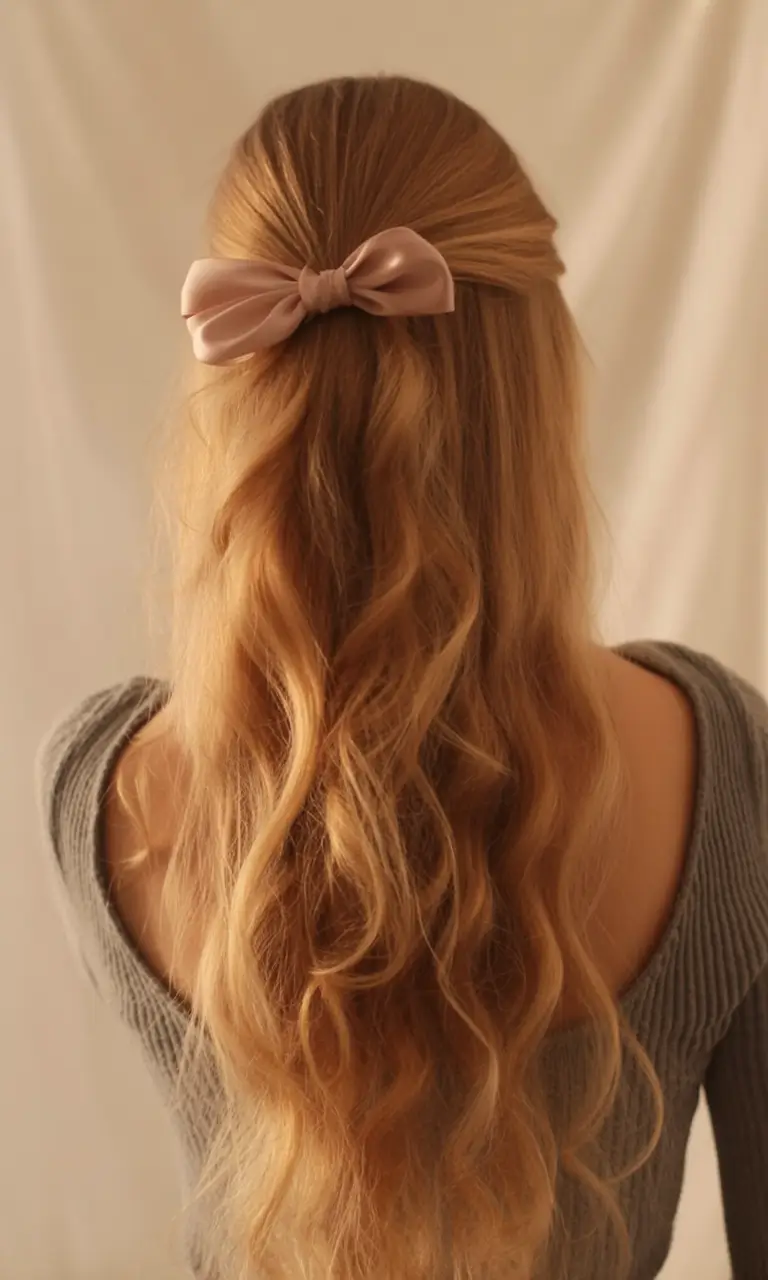 summer hairstyles for long hair 2025 Romantic Loose Waves with Satin Bow