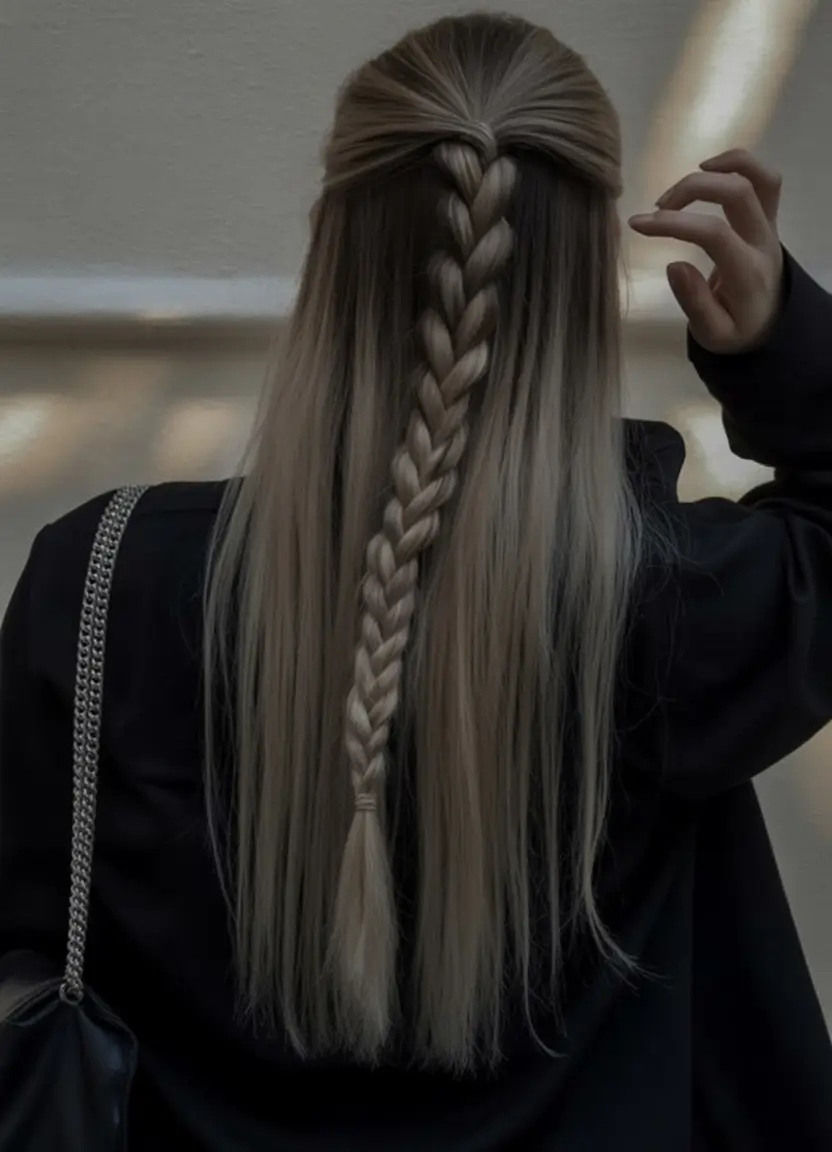 summer hairstyles for long hair 2025 Sleek Braid Drop with Platinum Polish