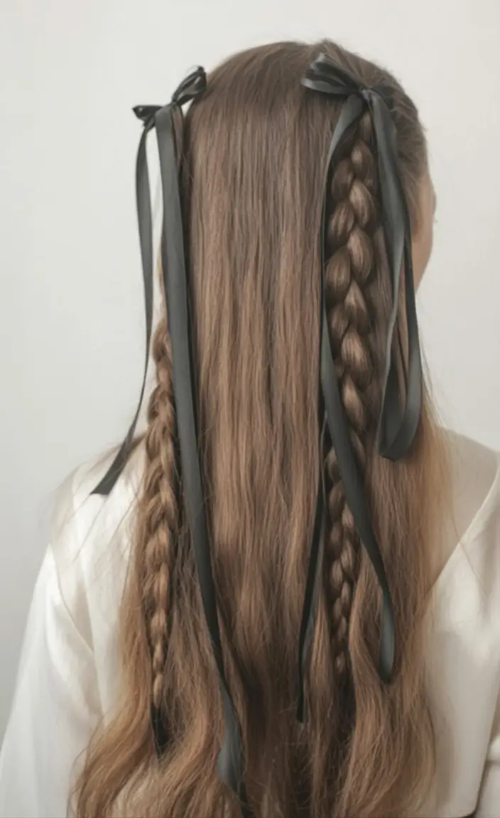 summer hairstyles for long hair 2025 Ribbon-Laced Braids with Vintage Charm