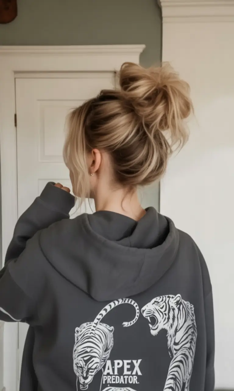 summer hairstyles for long hair 2025 Messy Blonde Bun With Cool Girl Vibes