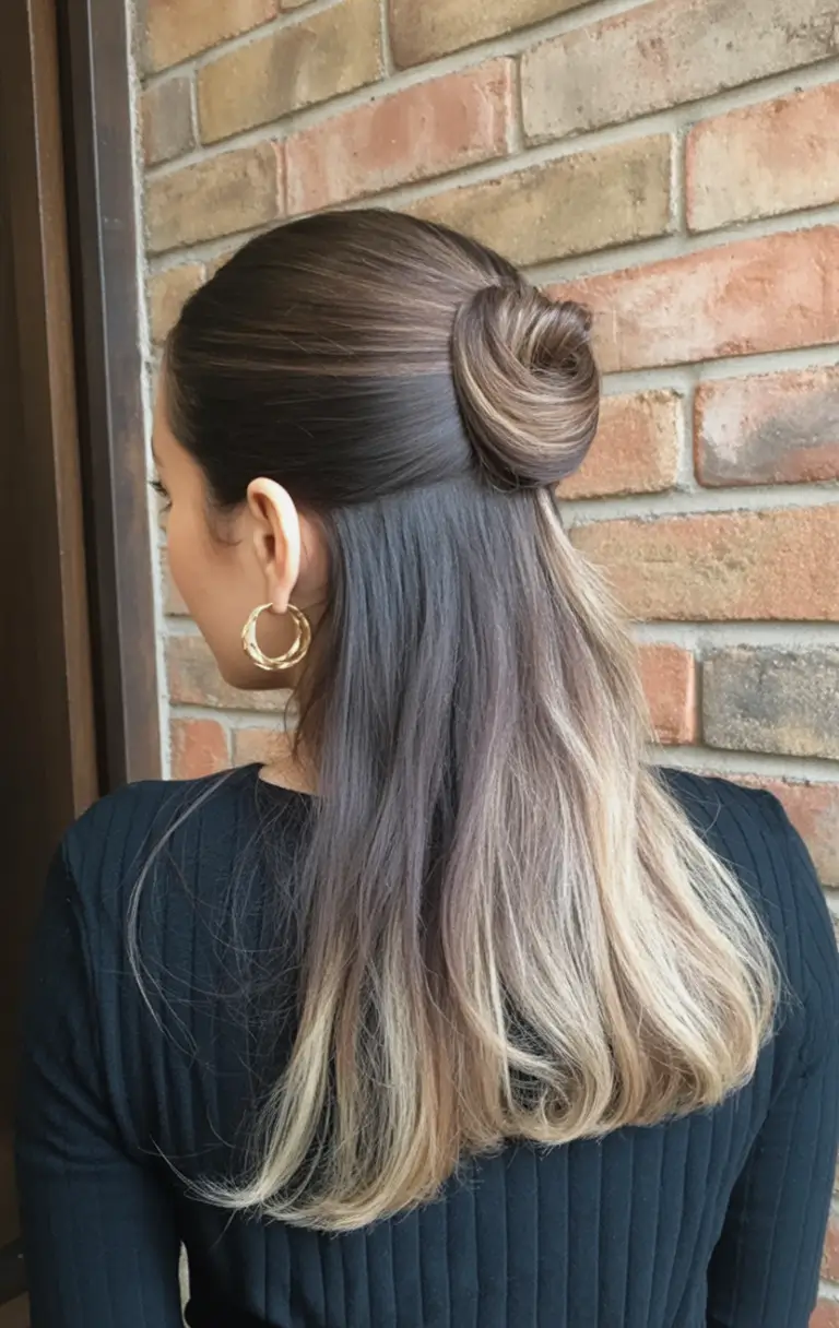 summer hairstyles for long hair 2025 Polished Bun With Dip-Dyed Elegance
