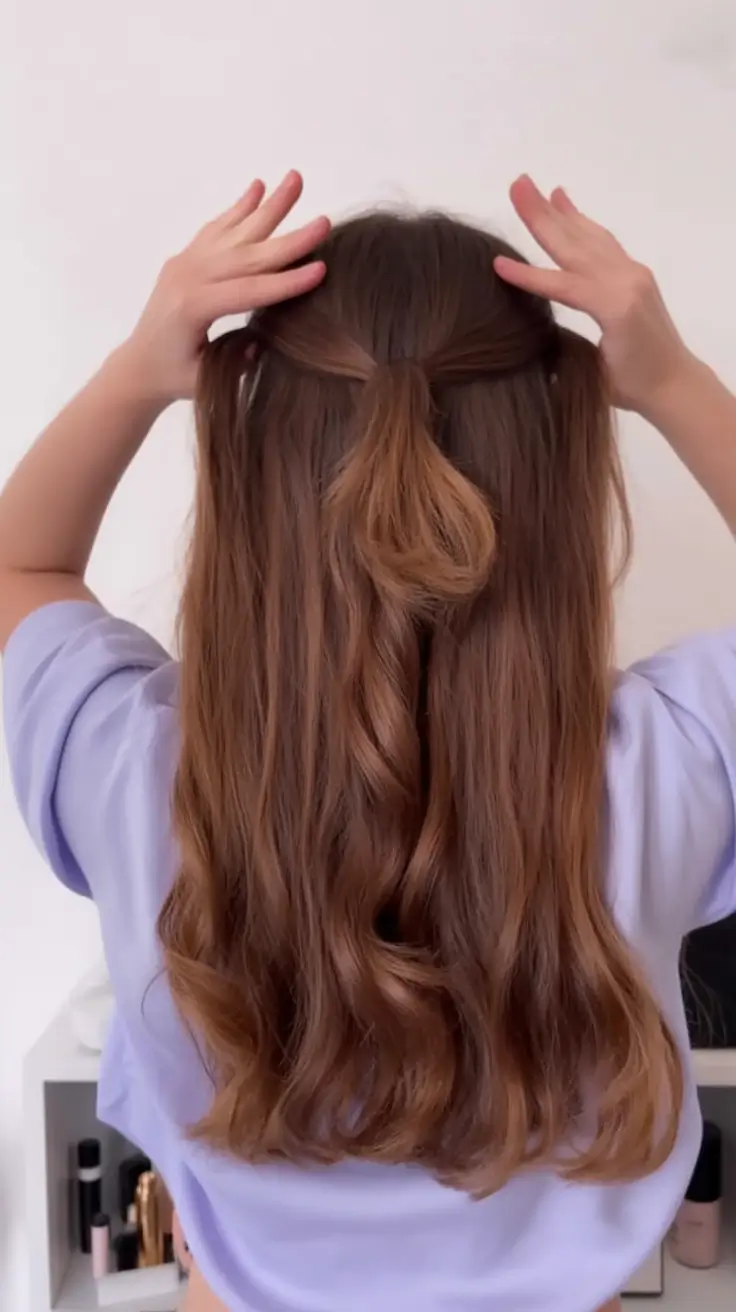 summer hairstyles for medium hair 2025 Soft Knot Half-Up for Wavy Mids