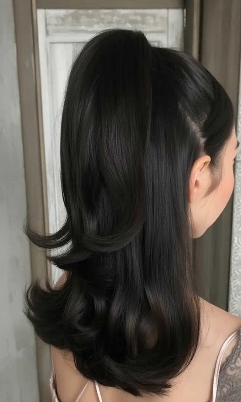 summer hairstyles for medium hair 2025 Retro Flipped Pony for Glossy Drama