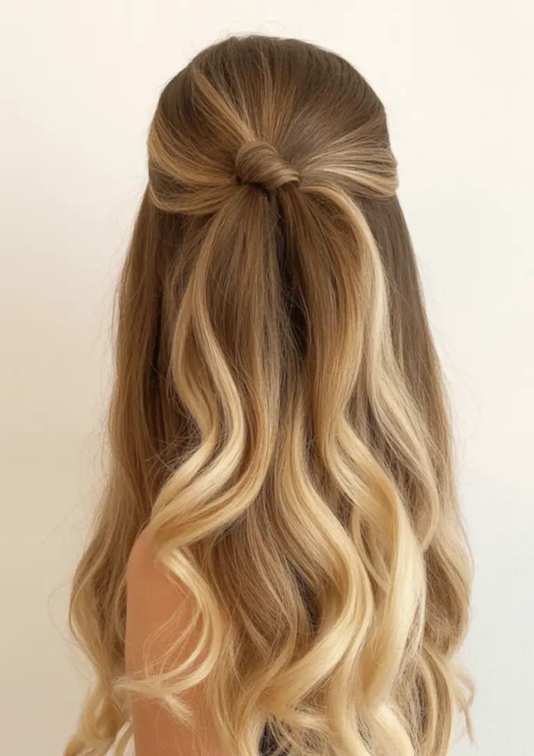 summer hairstyles for medium hair 2025 Wrapped Half-Up for Blonde Balayage Babes