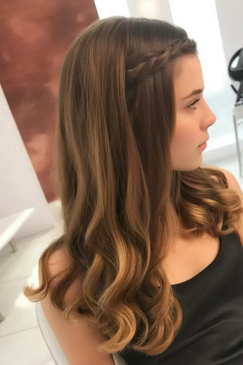 summer hairstyles for medium hair 2025 Side Braid with Loose Curls