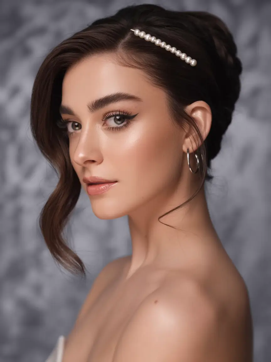 summer hairstyles for medium hair 2025+Elegant Side Sweep with Pearl Pin