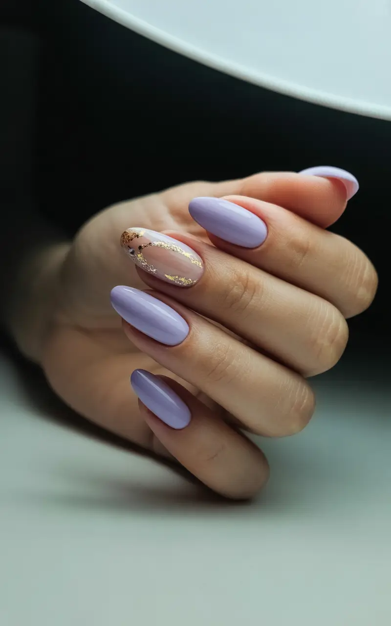 Top May Nail Colors to Try in 2025 - Lavender Elegance Soft Lilac with Gold Accents
