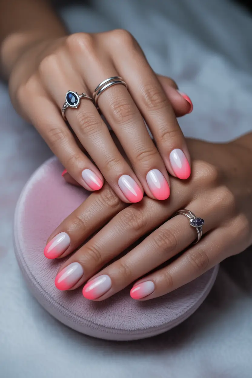 Top May Nail Colors to Try in 2025 - Coral Glow Subtle Baby Boomer with a Pop