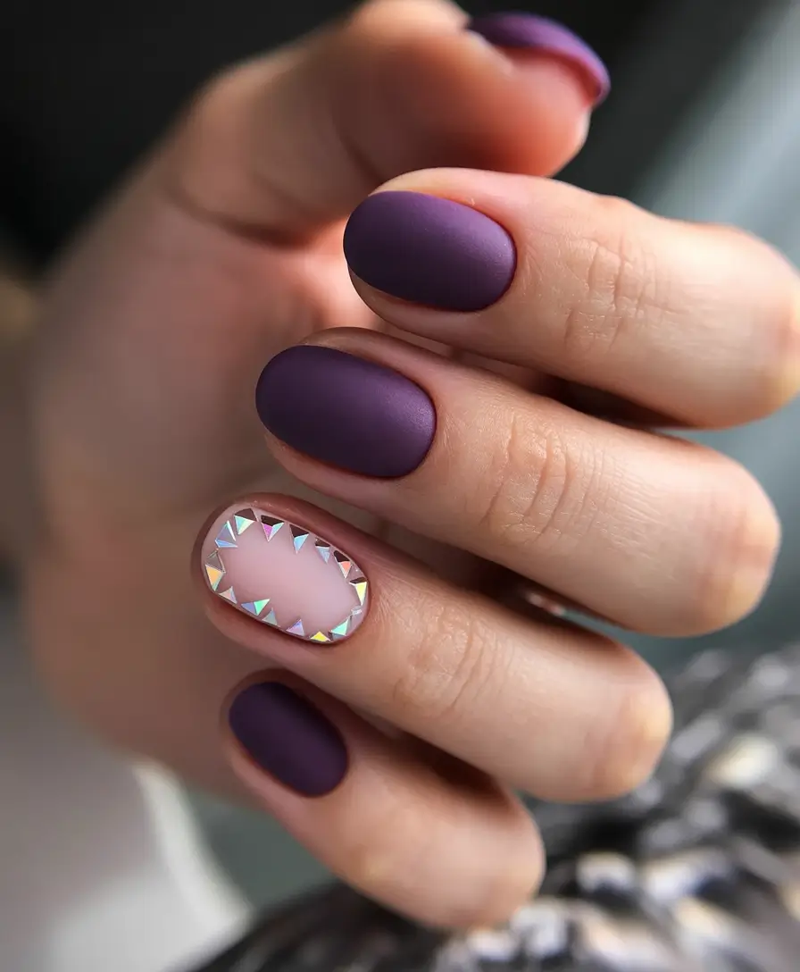 Top Summer 2025 Nail Colors to Try - Matte Amethyst with a Gem Cutout