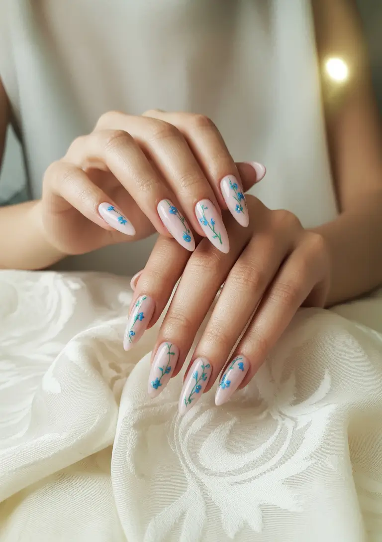 Top Summer 2025 Nail Colors to Try - Delicate Blue Blossoms