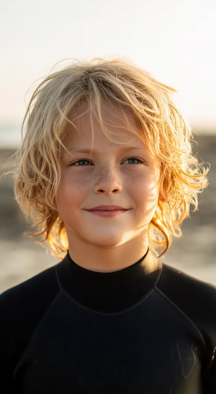 Trendy Boys Haircuts for Summer 2025 - Fresh Styles Surfer Blonde Shag with Natural Waves