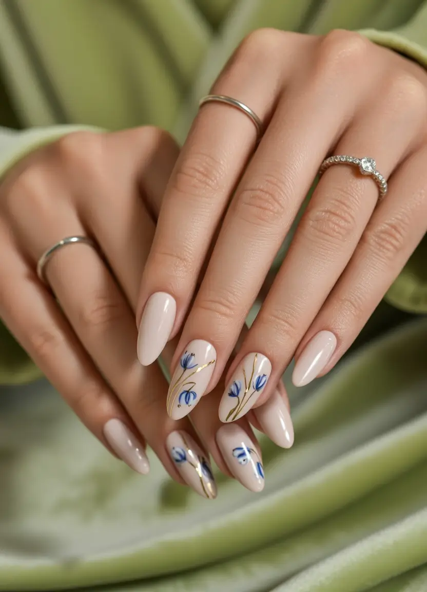 Trendy Nail Ideas to Wear This June 2025 - Delicate Blue Floral Elegance