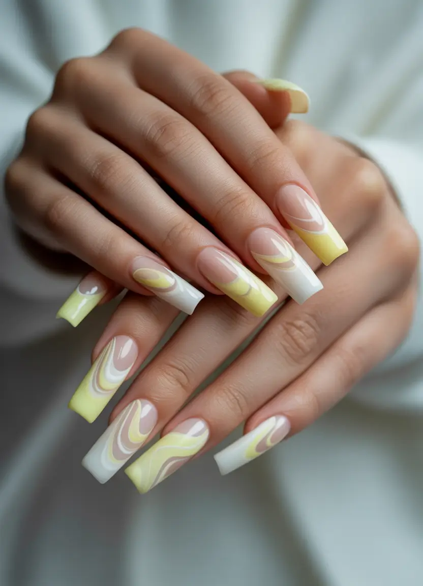 Trendy Nail Ideas to Wear This June 2025 - Sunny Lemon Swirl Elegance