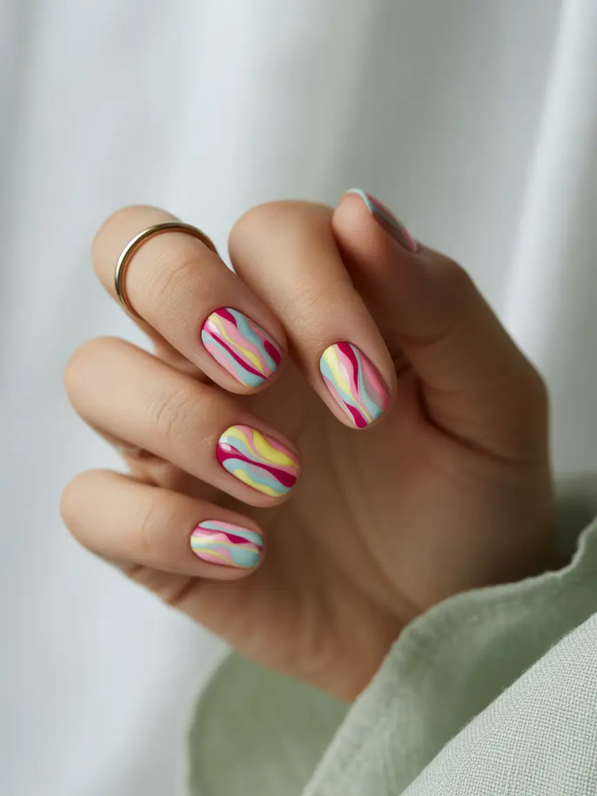 Trendy Nail Ideas to Wear This June 2025 - Retro Rainbow Waves
