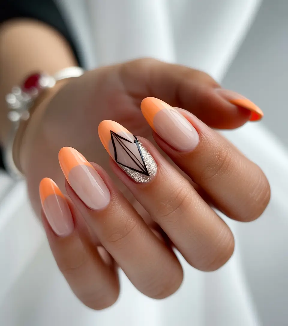 Trendy Nail Ideas to Wear This June 2025 - Geometric Orange Gradient