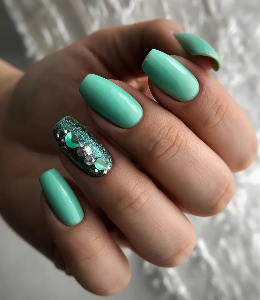 Trendy Nail Ideas to Wear This June 2025 - Glamorous Emerald Sparkle