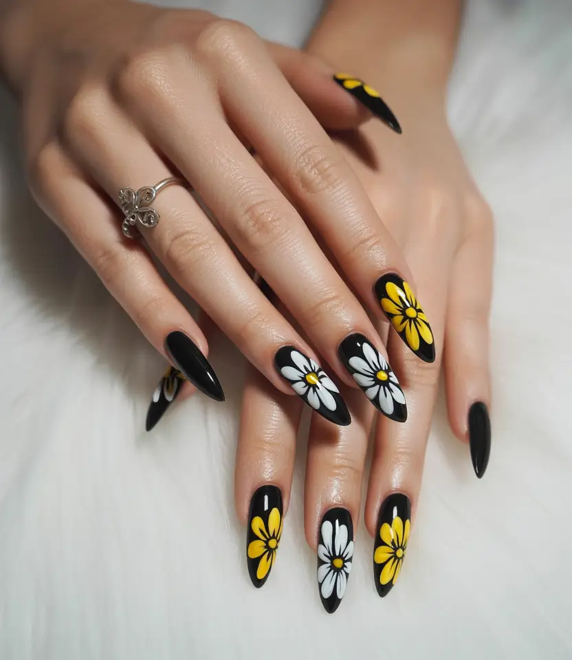 Trendy Nail Ideas to Wear This June 2025 - Daisy Delight on Dark