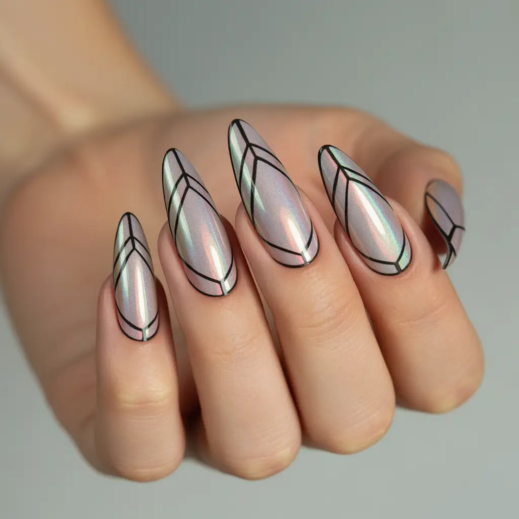Trendy Nail Ideas to Wear This June 2025 - Iridescent Geometric Perfection