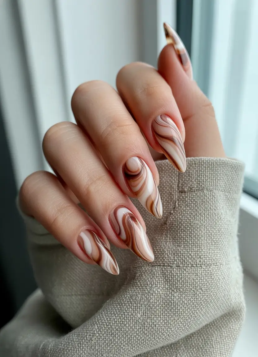 Trendy Nail Ideas to Wear This June 2025 - Earthy Marble Swirls