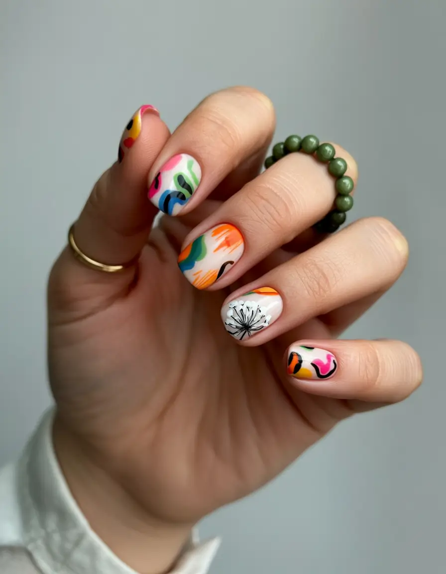 Tropical Vacation Nails for Summer 2025 Abstract Color Pop on Short Square
