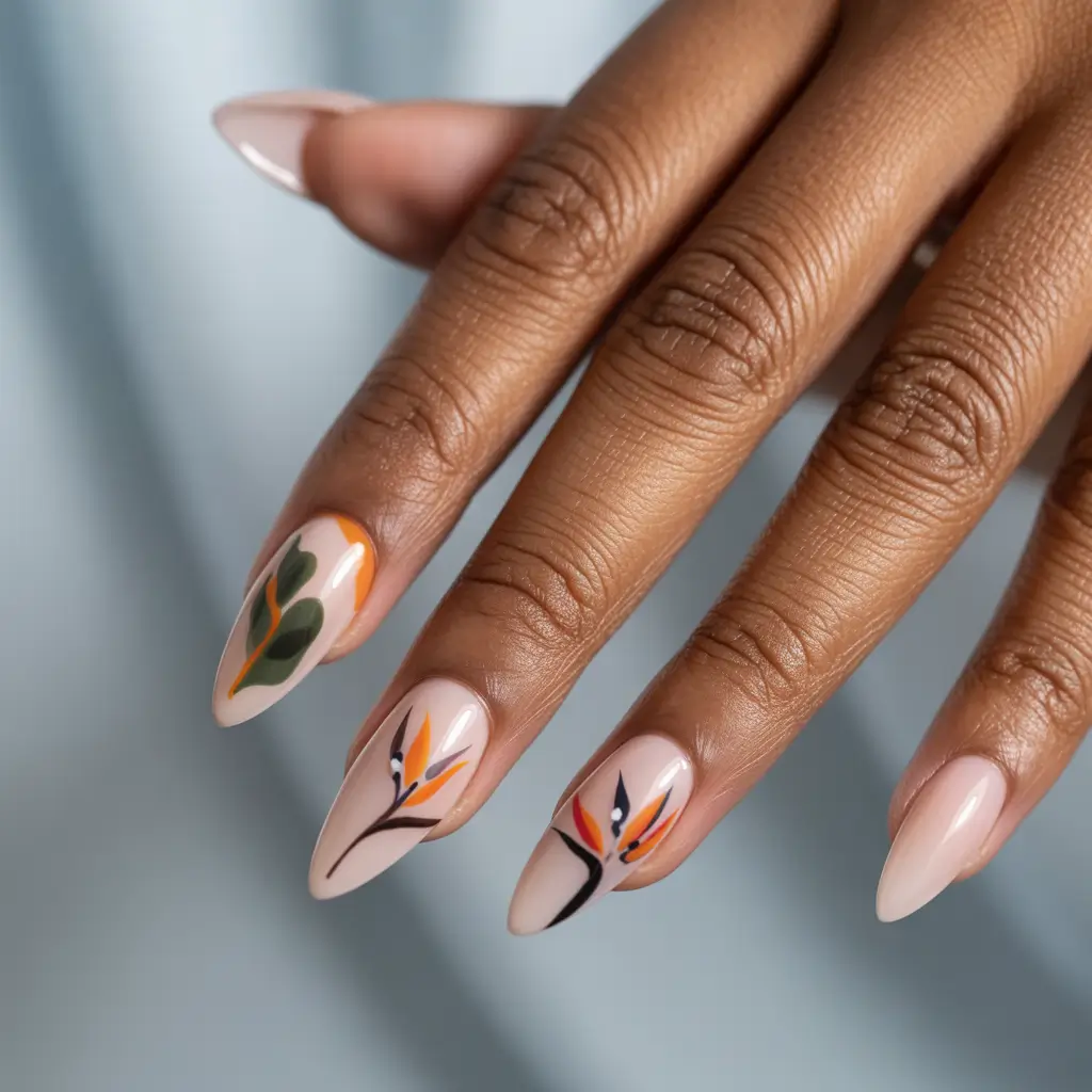 Tropical Vacation Nails for Summer 2025 Bird of Paradise Minimalism