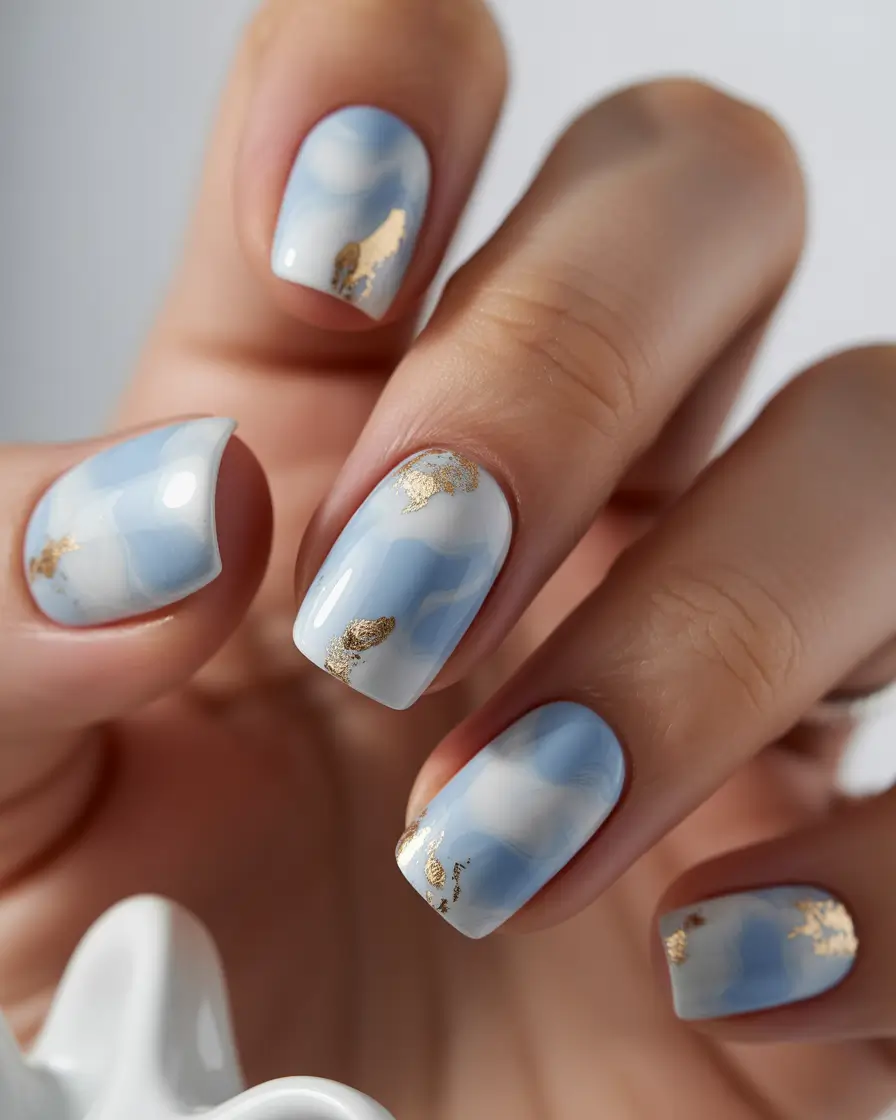 Tropical Vacation Nails for Summer 2025 Cloudy Skies & Golden Shores