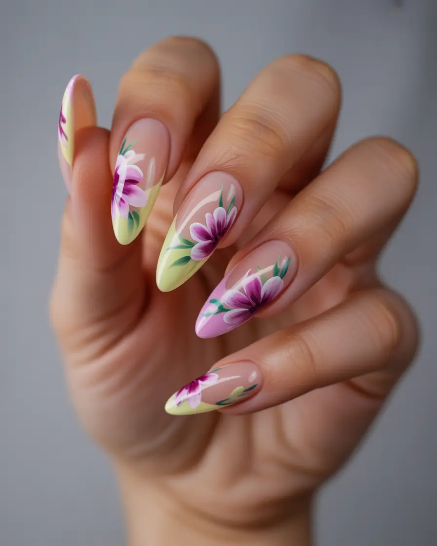 Tropical Vacation Nails for Summer 2025 Floral Fantasy with a Hint of Yellow