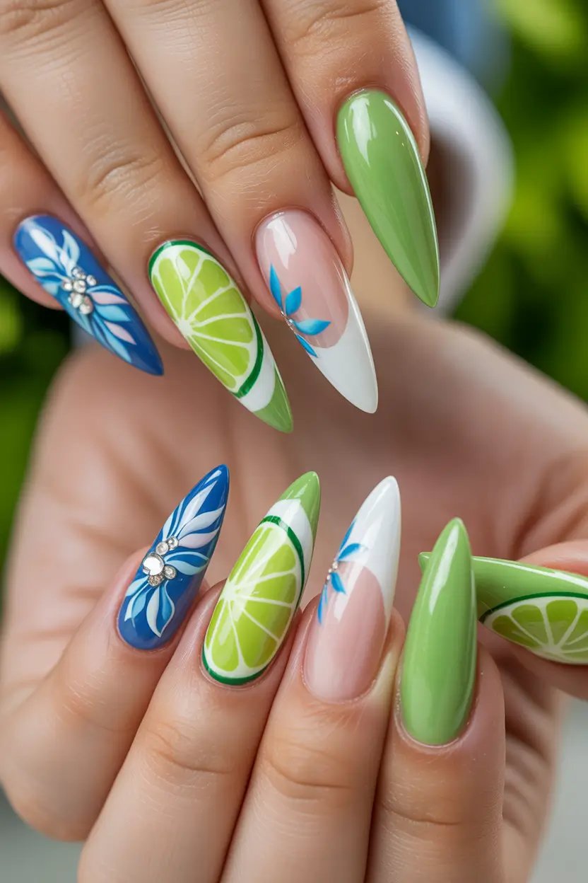 Tropical Vacation Nails for Summer 2025 Fresh Citrus & Floral Burst