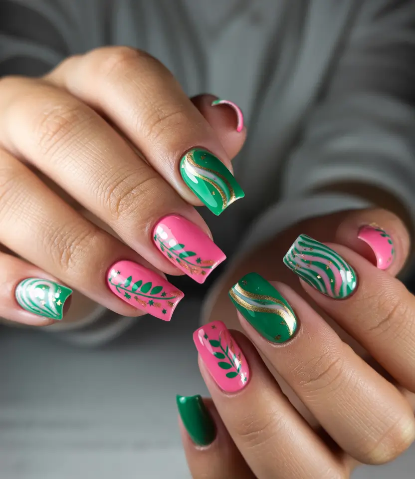 Tropical Vacation Nails for Summer 2025 Botanical Jungle Meets Neon Pink