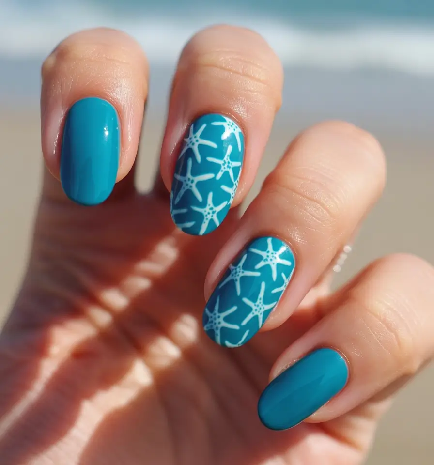 Tropical Vacation Nails for Summer 2025 Starfish Blue for Beach Simplicity