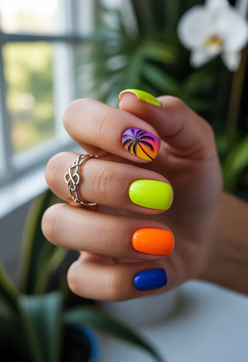 Vacation-Ready Nails for Summer 2025 Neon Heatwave Mix