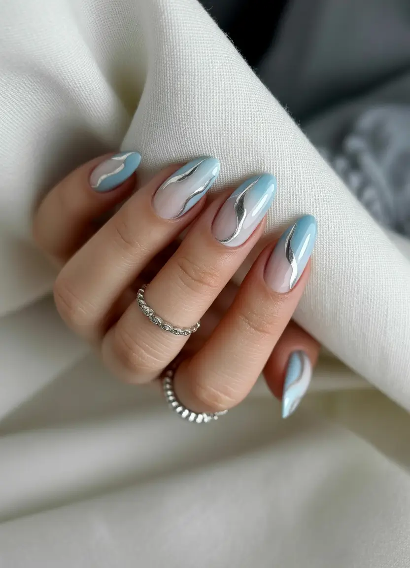 Vacation-Ready Nails for Summer 2025 Chrome Wave Meets Cloudy Blue Bliss