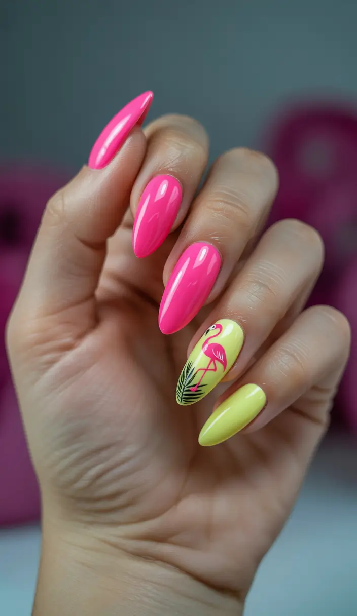 Vacation-Ready Nails for Summer 2025 Tropical Punch with Flamingo Flair