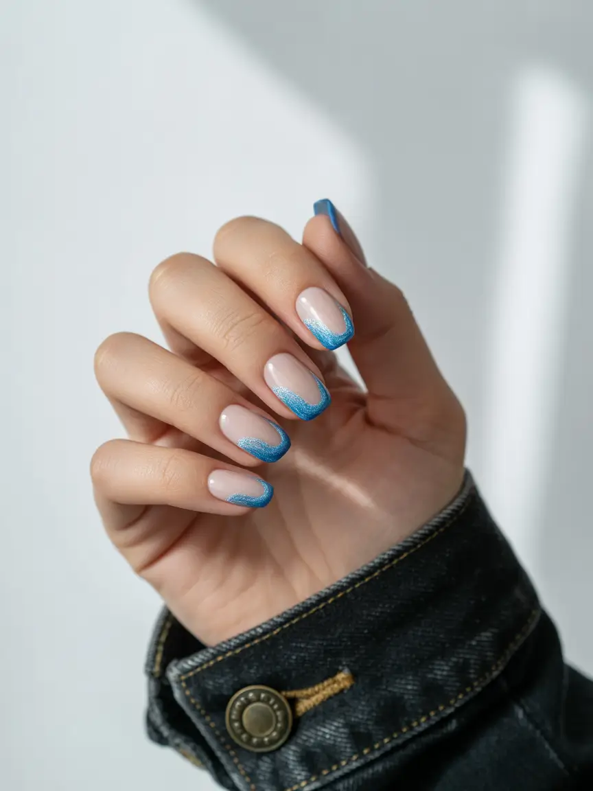 Vacation-Ready Nails for Summer 2025 Blue Chrome French with a Twist