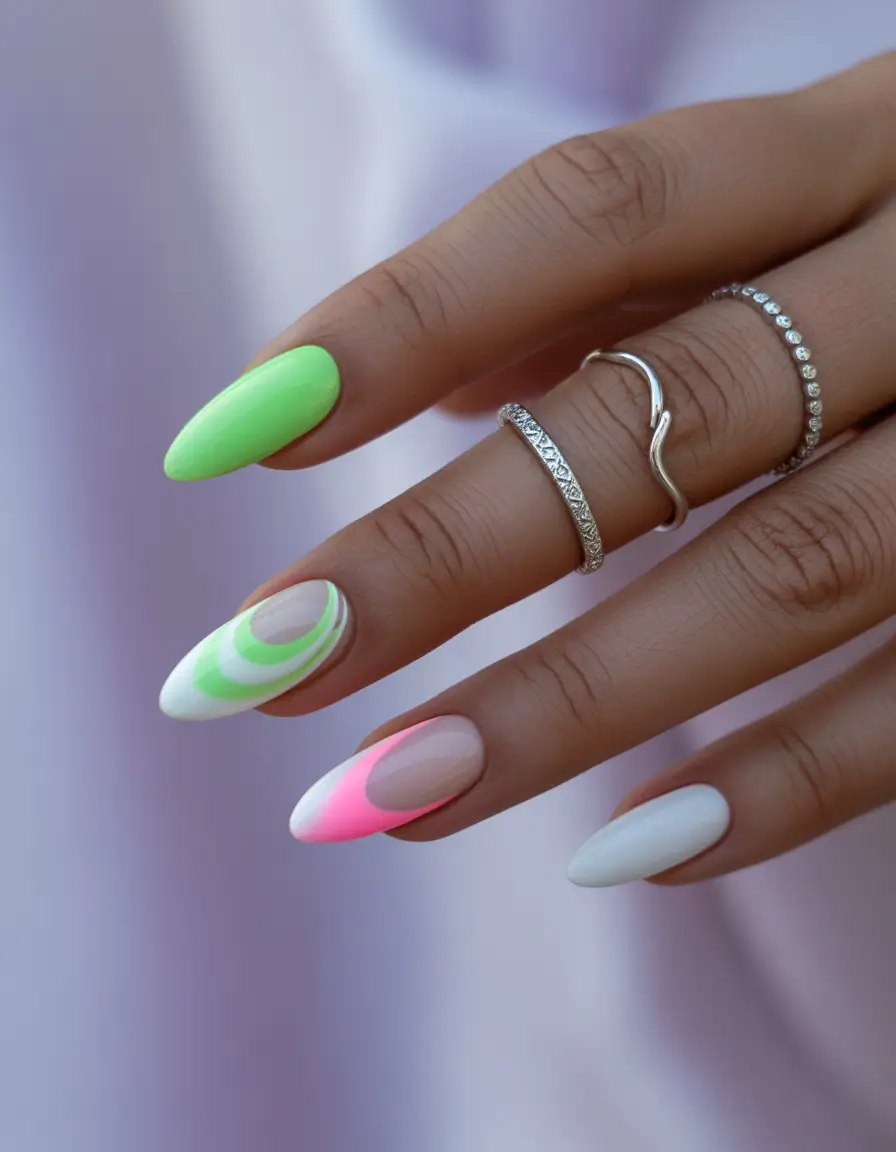 Vacation-Ready Nails for Summer 2025 Neon Nostalgia with French Twist