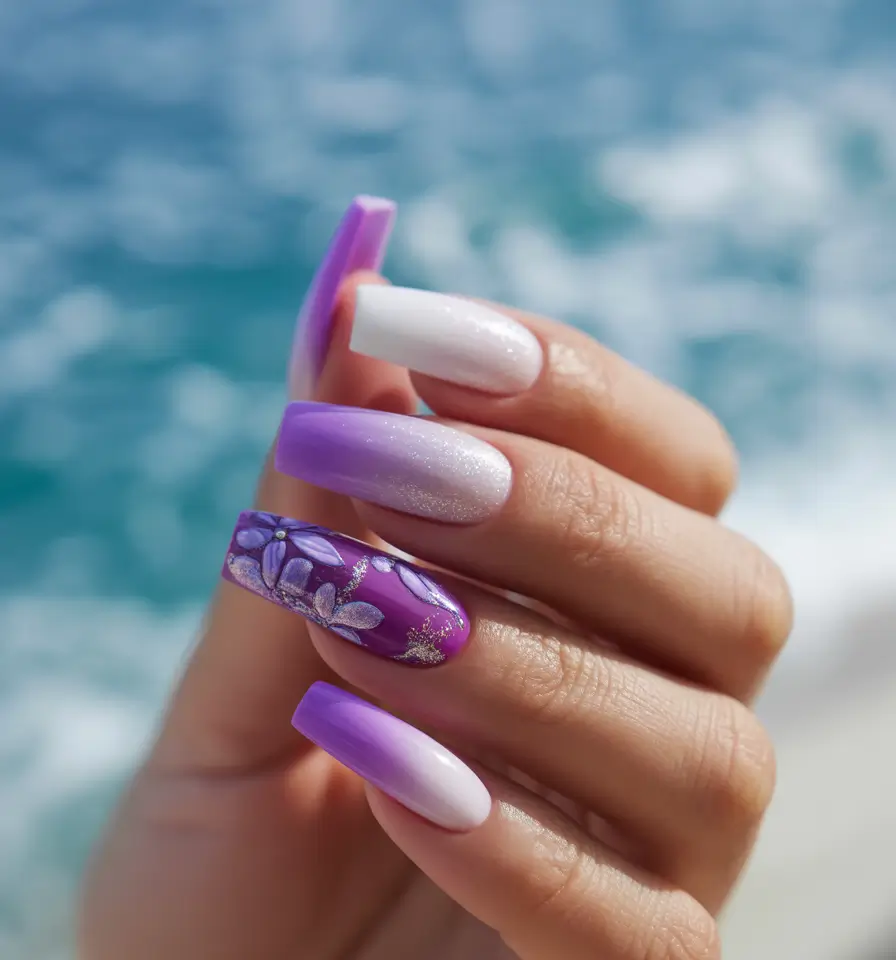 Vacation-Ready Nails for Summer 2025 Lavender Shoreline Florals