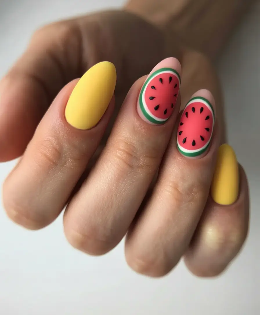Vacation-Ready Nails for Summer 2025 Matte Watermelon Pop