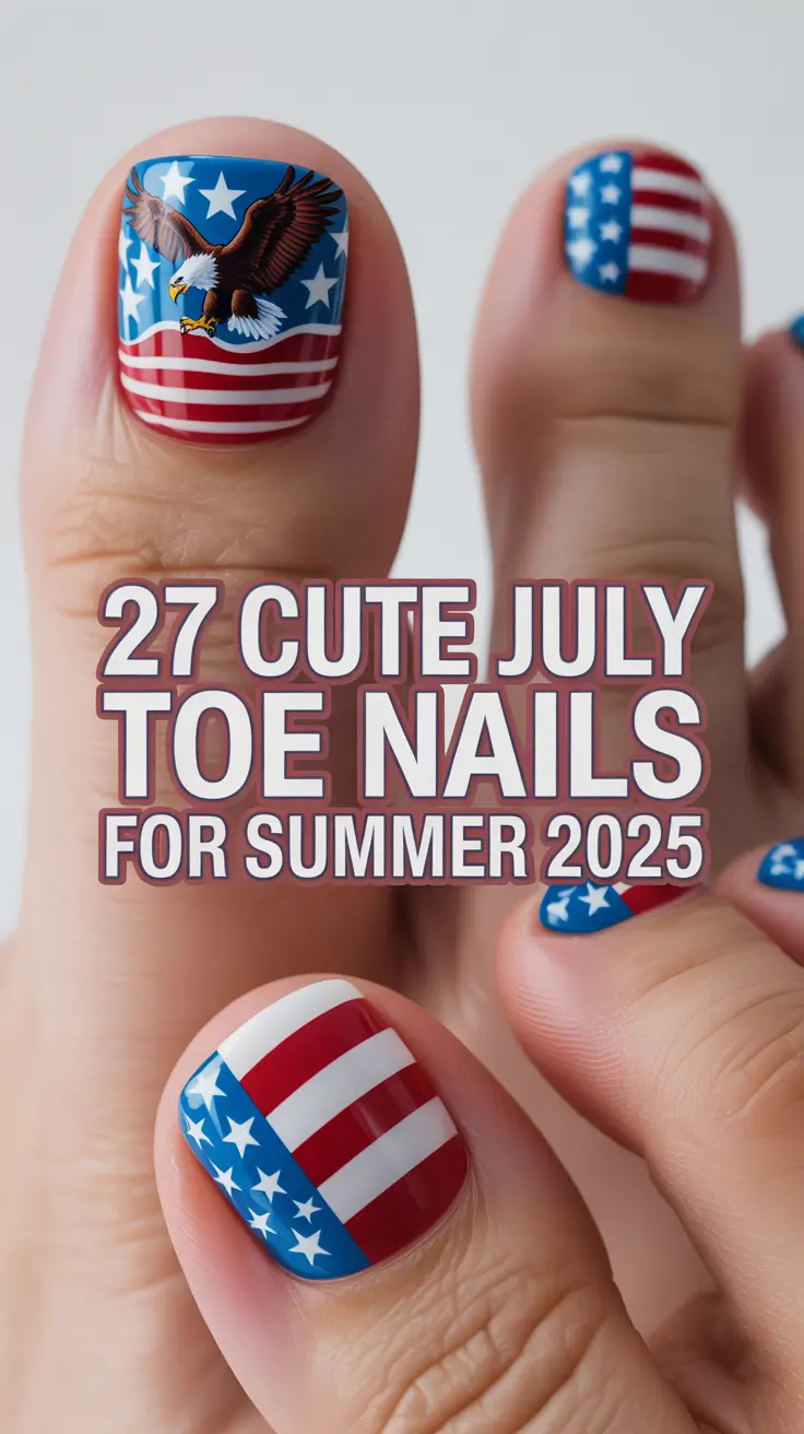 Cute July Toe Nails for Summer 2025: Patriotic Designs in Red, White & Blue