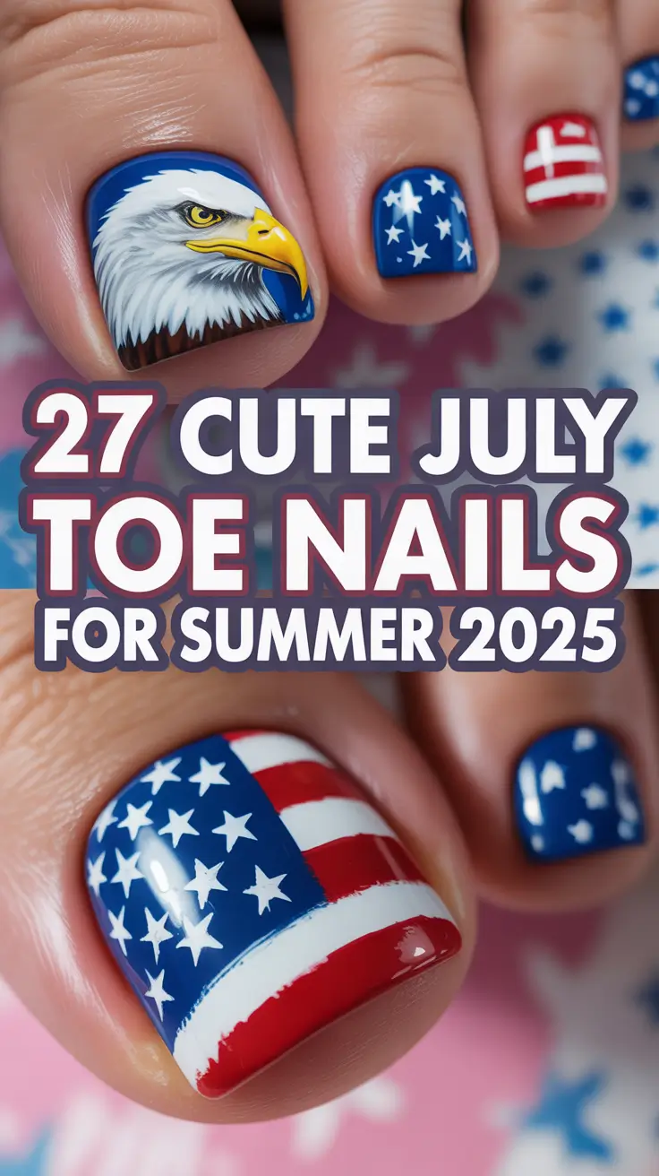 Cute July Toe Nails for Summer 2025: Patriotic Designs in Red, White & Blue
