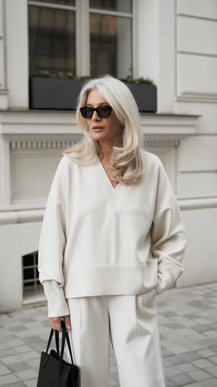 2025 fall outfits inspiration for women over 60 – Creamy V-Neck Power Lounging